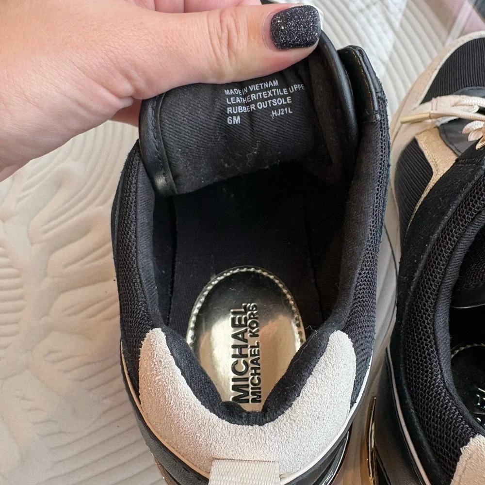 Michael Kors Georgie Trainers Black, Cream & Gold Wedge Sneakers - Picture 5 of 7